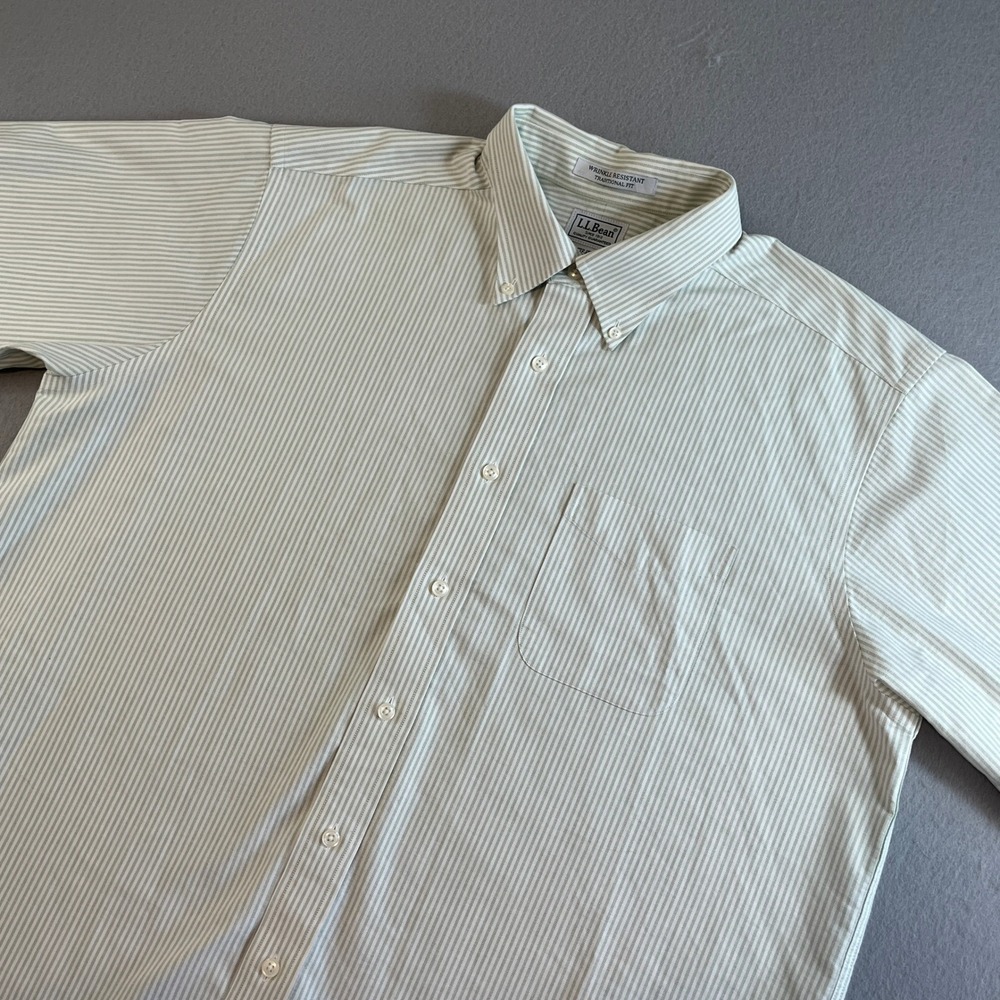 LL Bean Mens Wrinkle Resistant Striped Button Down Shirt Traditional Fit‎